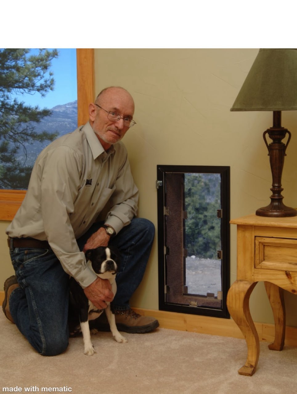 Hale Pet Door Founder with Boston Terrier